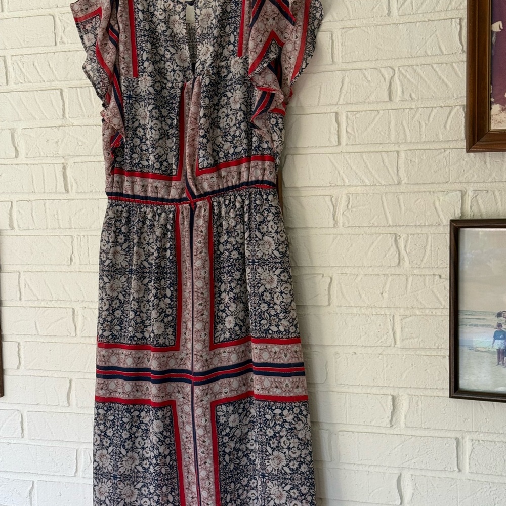 Monteau Floral Dress with Red and Blue Accents